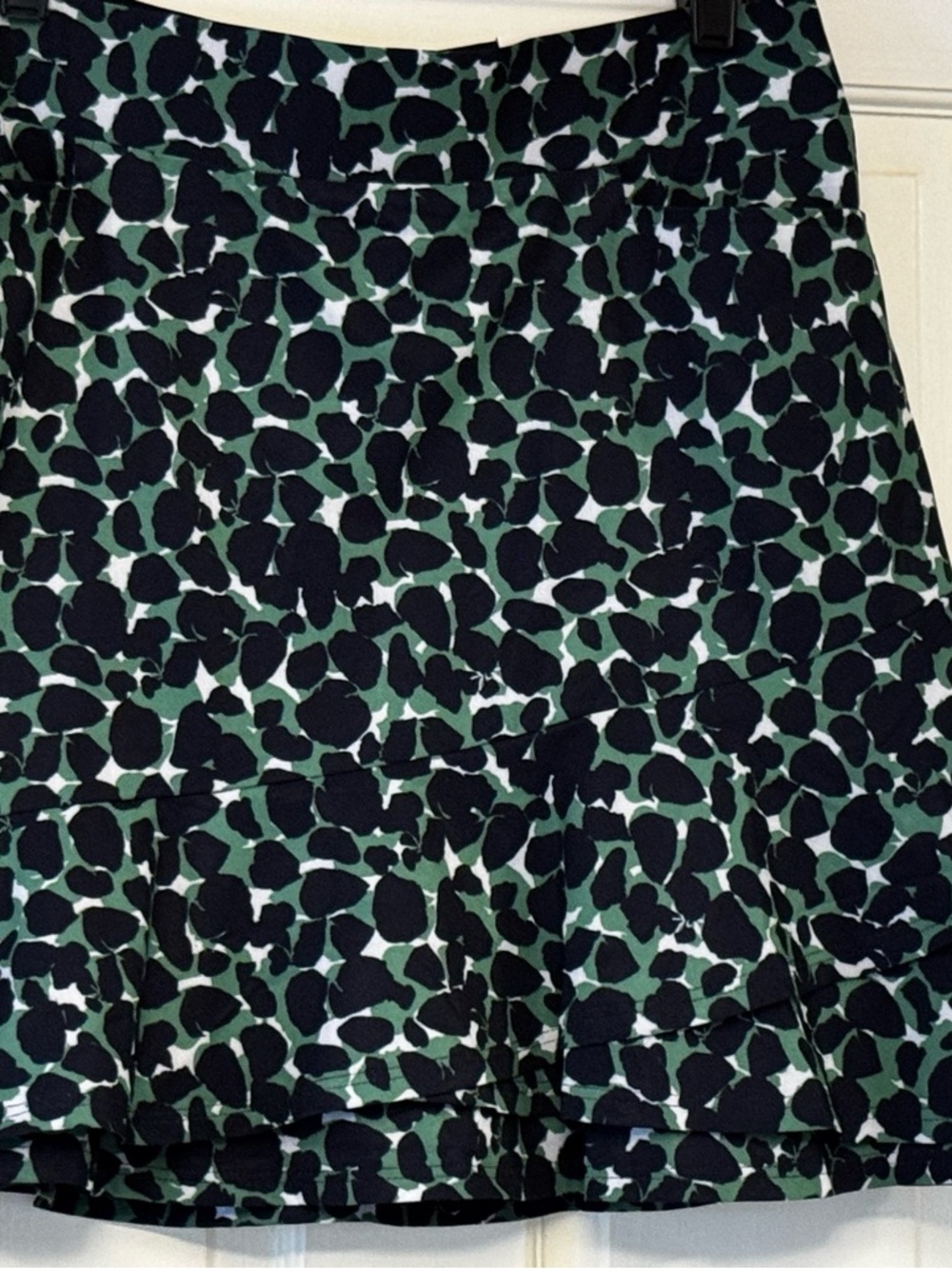 Green and Black Printed Ruffle-Hem Skort